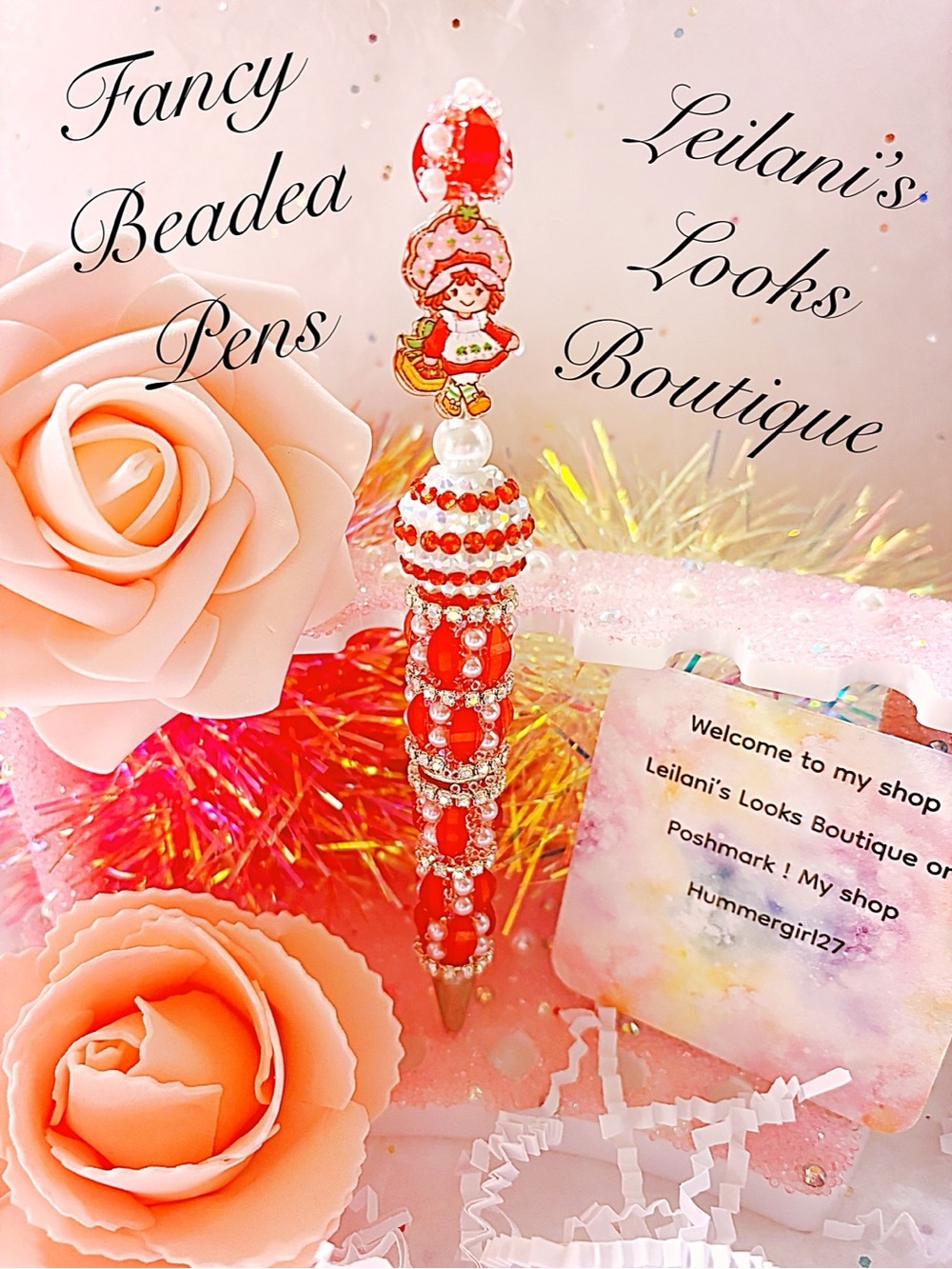 Fancy beaded pen/gifts/girly/strawberry shortcake/multi color beads